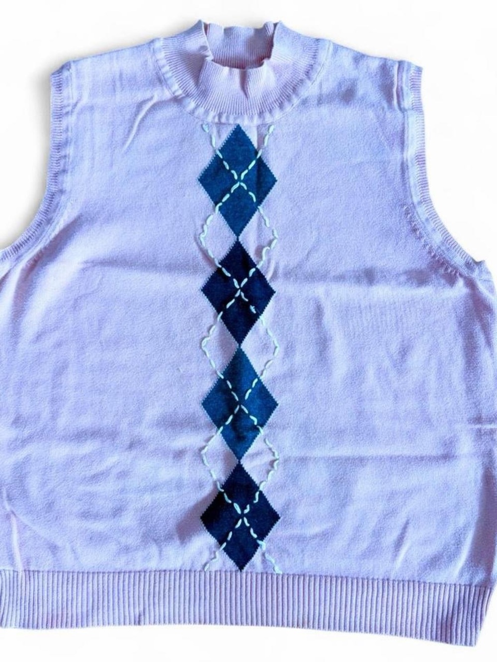 Vintage J.G. Hook Pink argyle cotton knit vest top Sz L